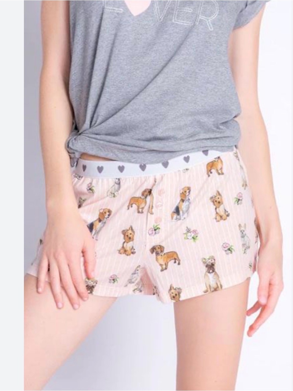 PJ Salvage Pink Dog Print Sleep Shorts with Heart Waistband